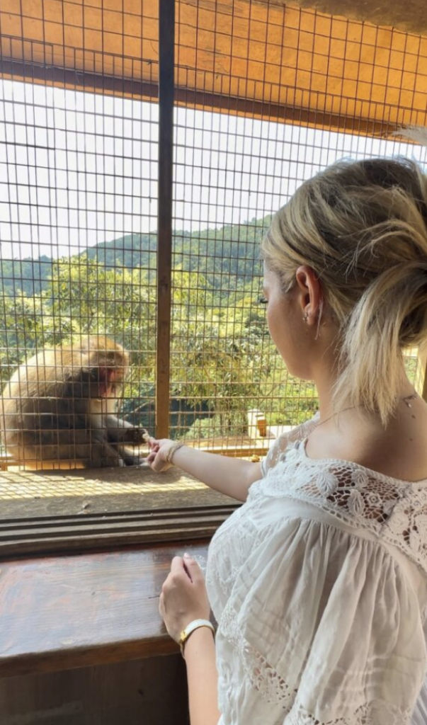 Feeding the monkeys of Arashiyama Monkey Park 