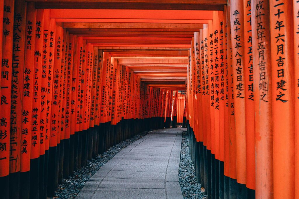 Fushimi Inari Shrine & Torii Gates: This iconic pathway is lined with thousands of vibrant red torii gates, leading to a breathtaking view at the summit of Mount Inari. 