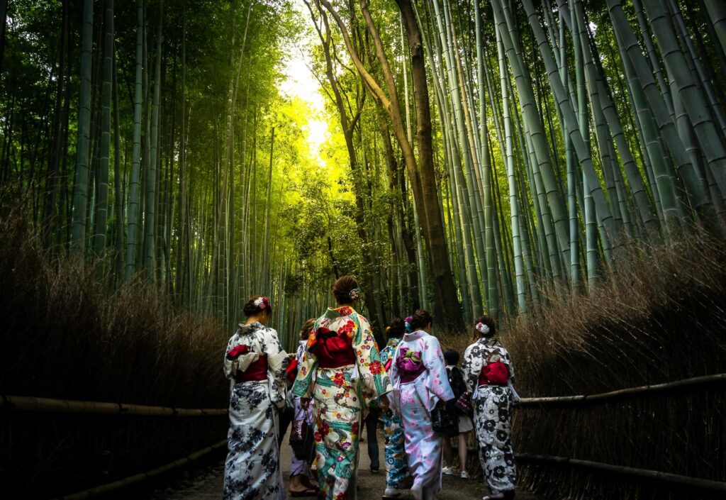 Arashiyama: Kyoto's second-most important sightseeing district, known for its beautiful scenery. It's filled with temples, shrines, and the famed Bamboo Grove.