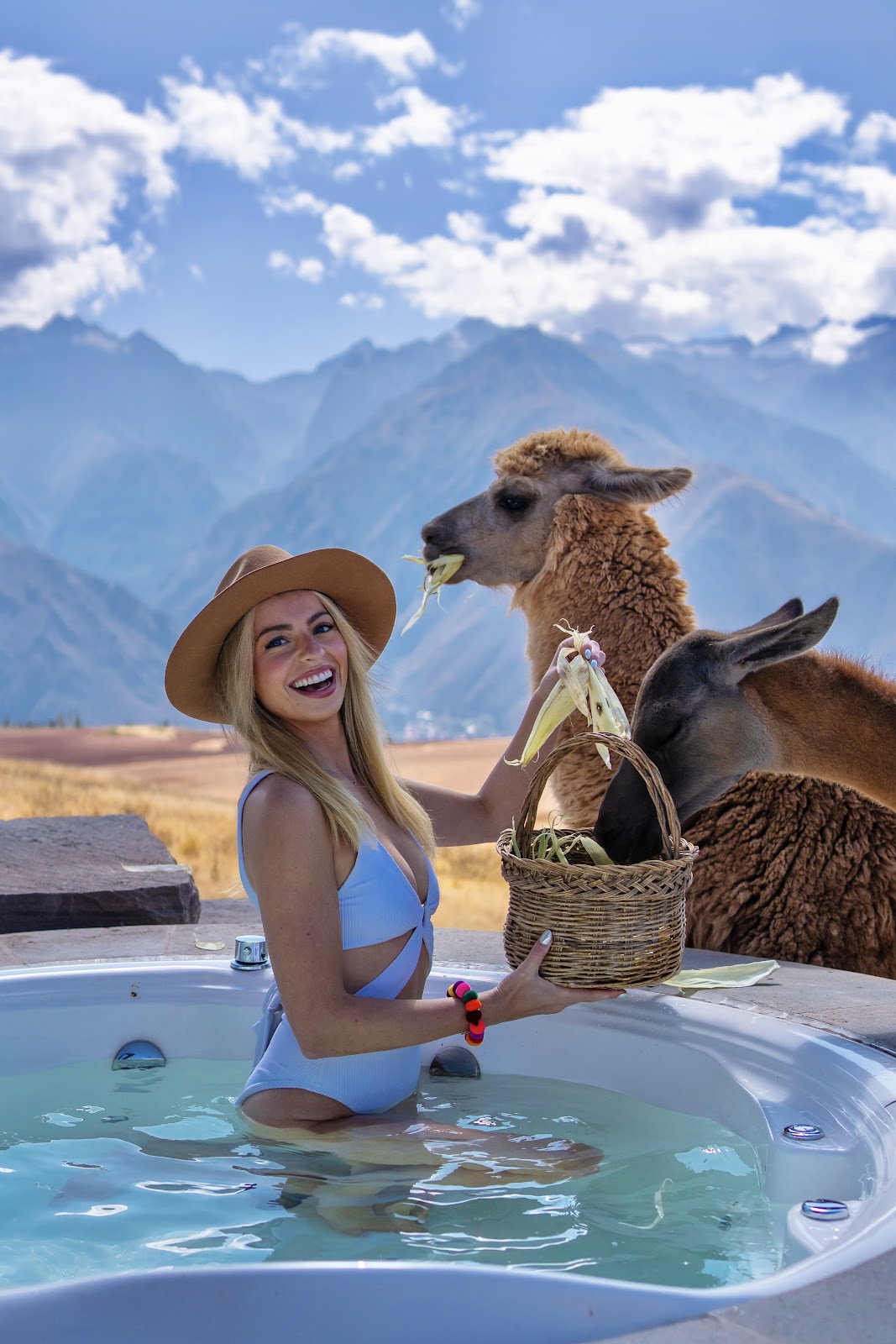 Hang out with Llamas while in a jacuzzi in the Sacred Valley of Peru