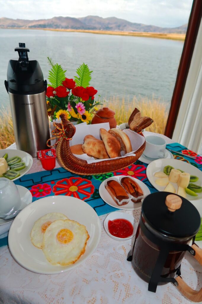 Lake Titicaca homestay breakfast view