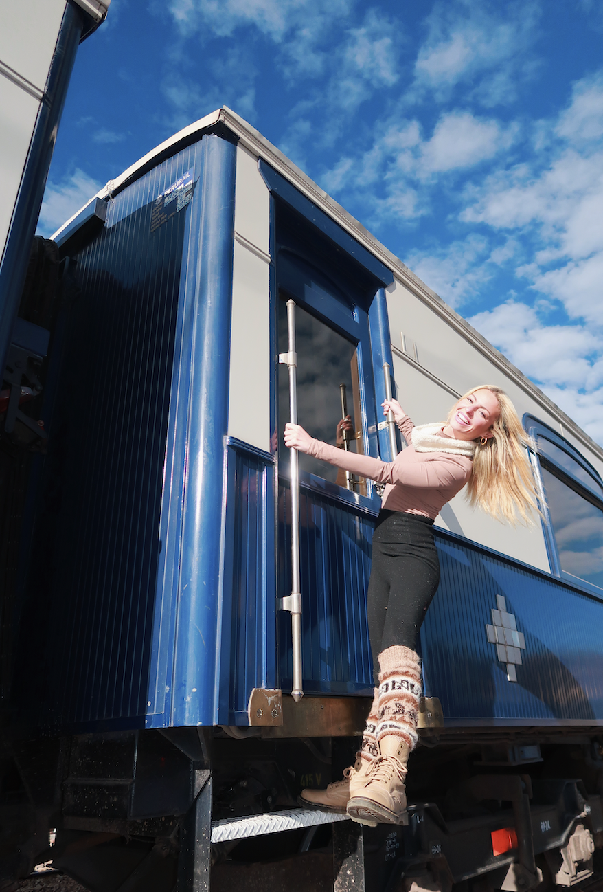 Sky boarding the luxury train in Peru