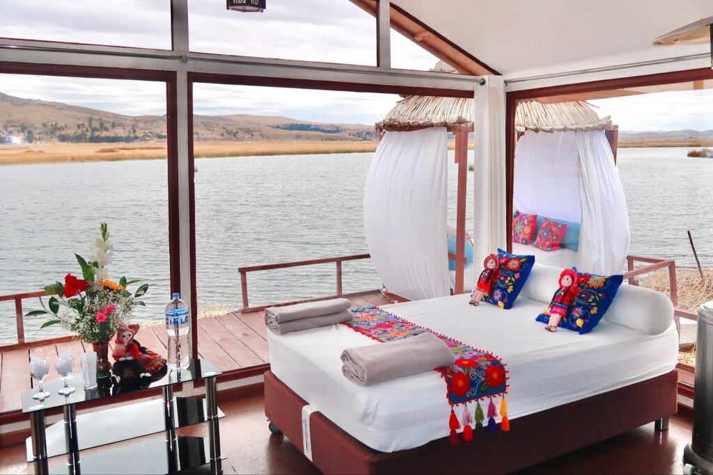 Colorful floating homestay on Lake Titicaca Peru