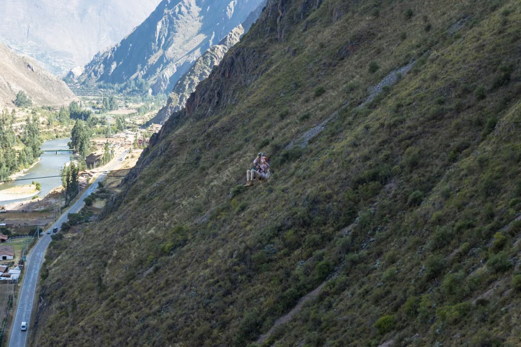 ziplining down from Skylodge Adventure Suites in Peru