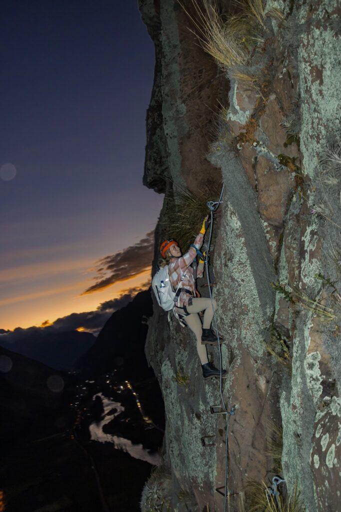 climbing up to the sky lodge in peru at night