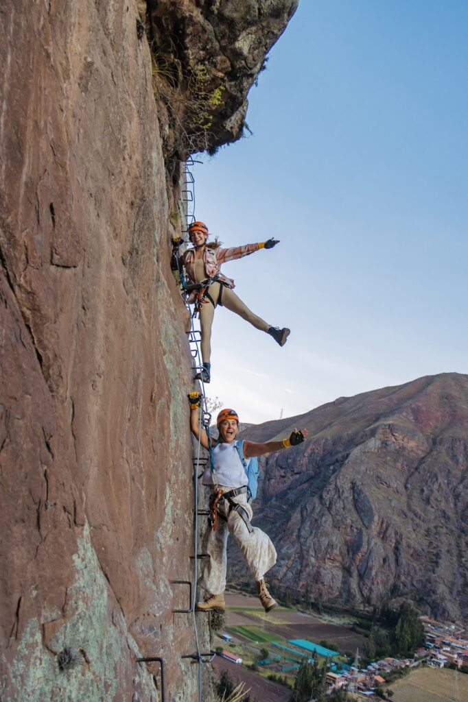 climbing up to the sky lodge in peru