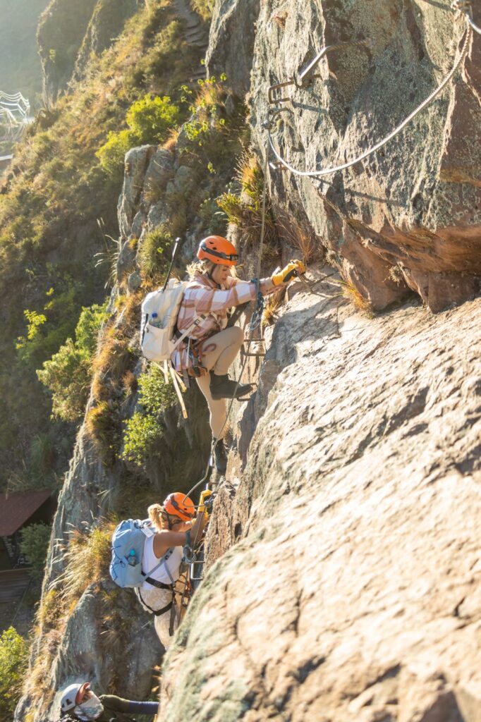 climb up to the cliffside hotel in peru