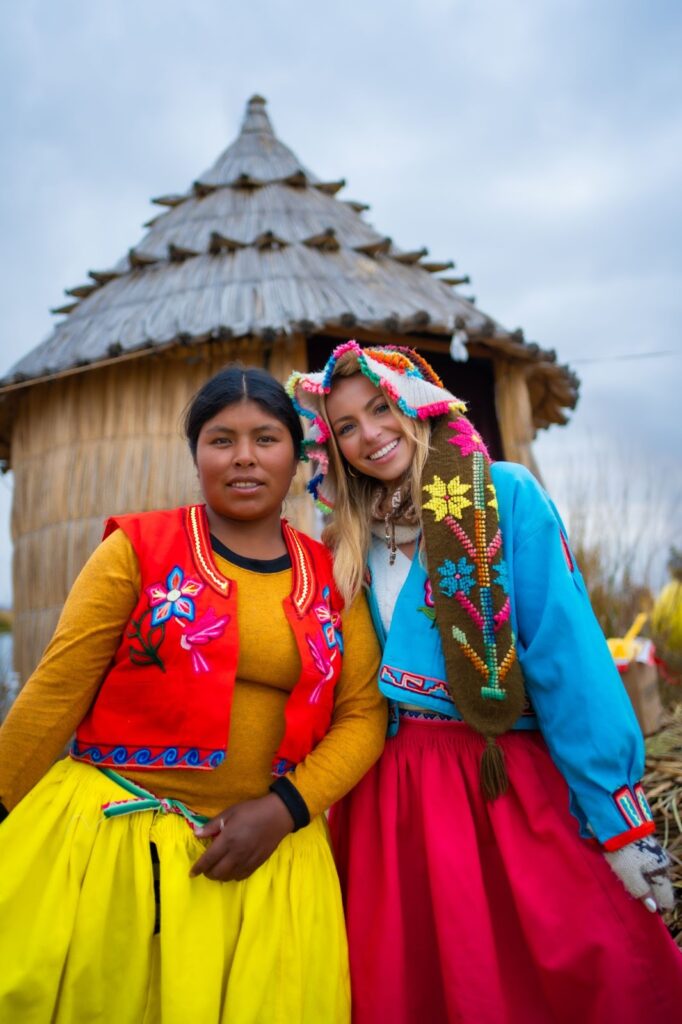 Sky with local Peruvian in traditional clothing