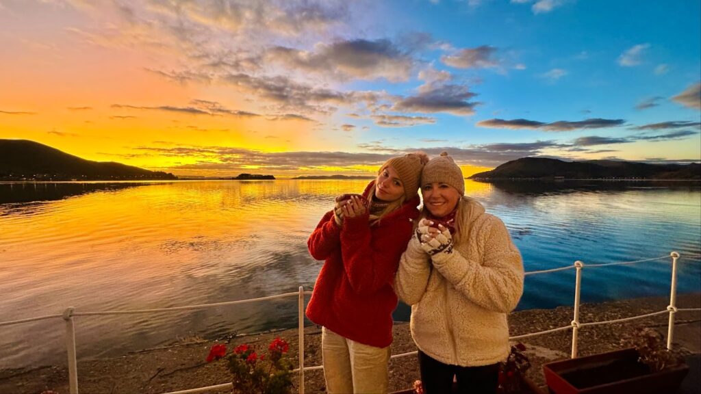 Sky and her mother at sunrise on Lake Titicaca