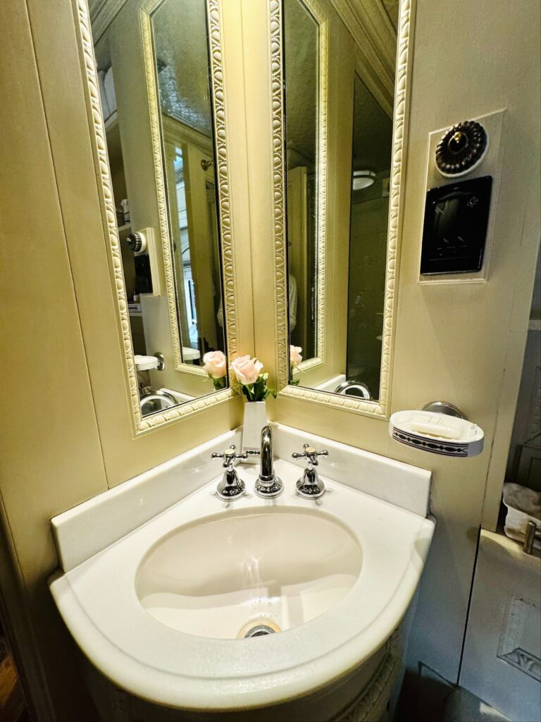 bathroom on the Belmond train in Peru