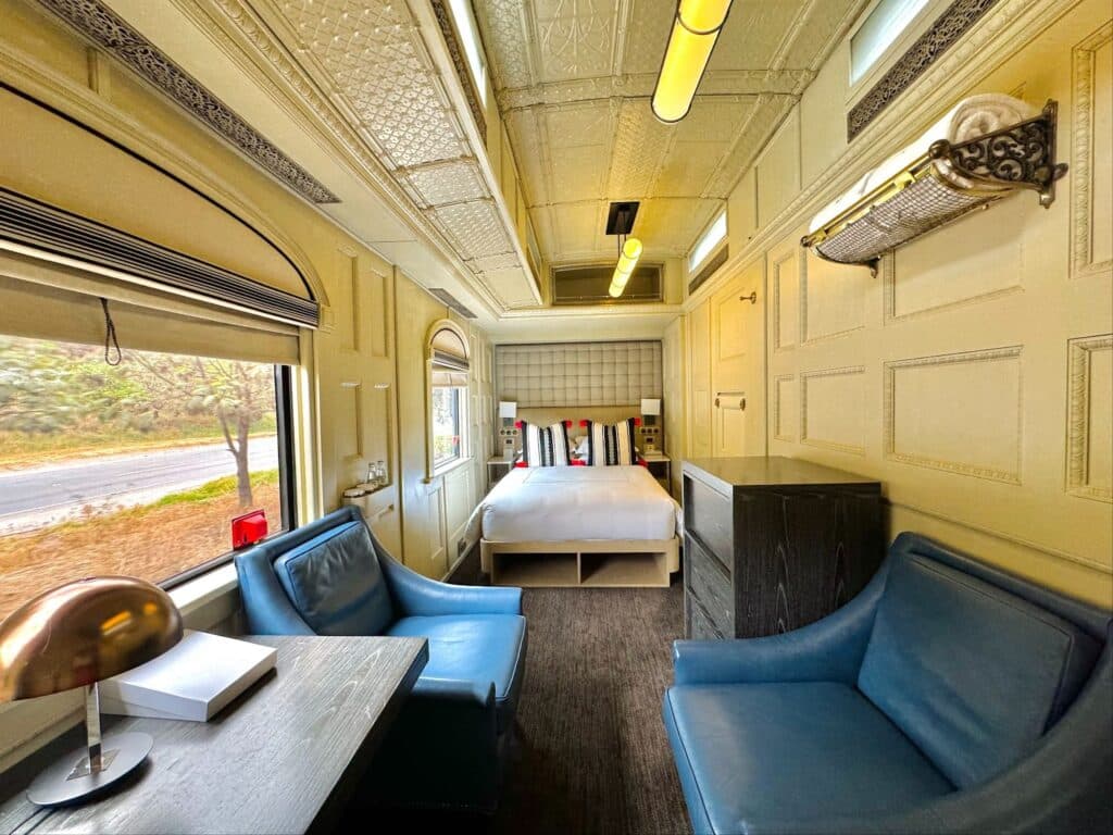 bedroom on the Belmond train in Peru