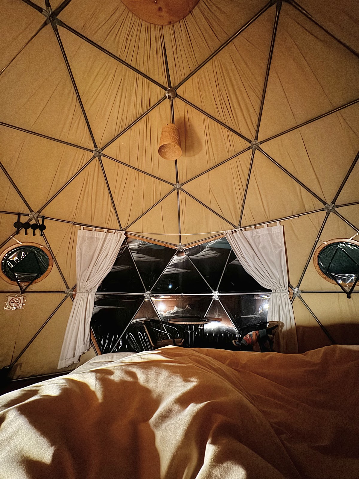 View from bed in geodesic dome at Peru Eco Camp