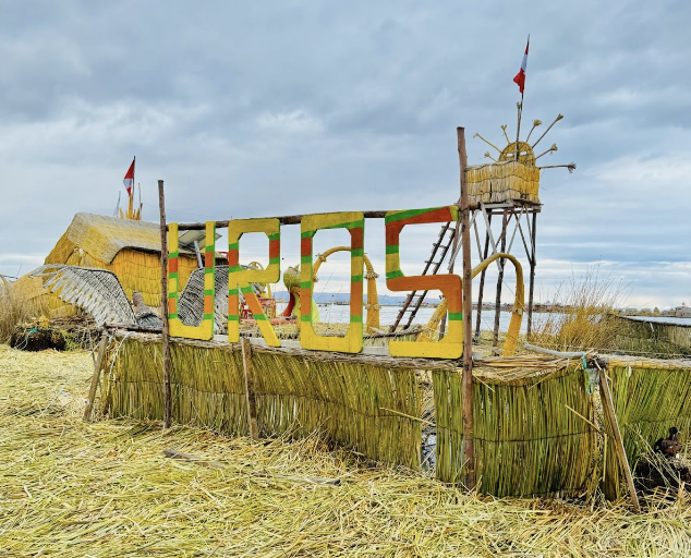 Vibrant Uros Islands sign