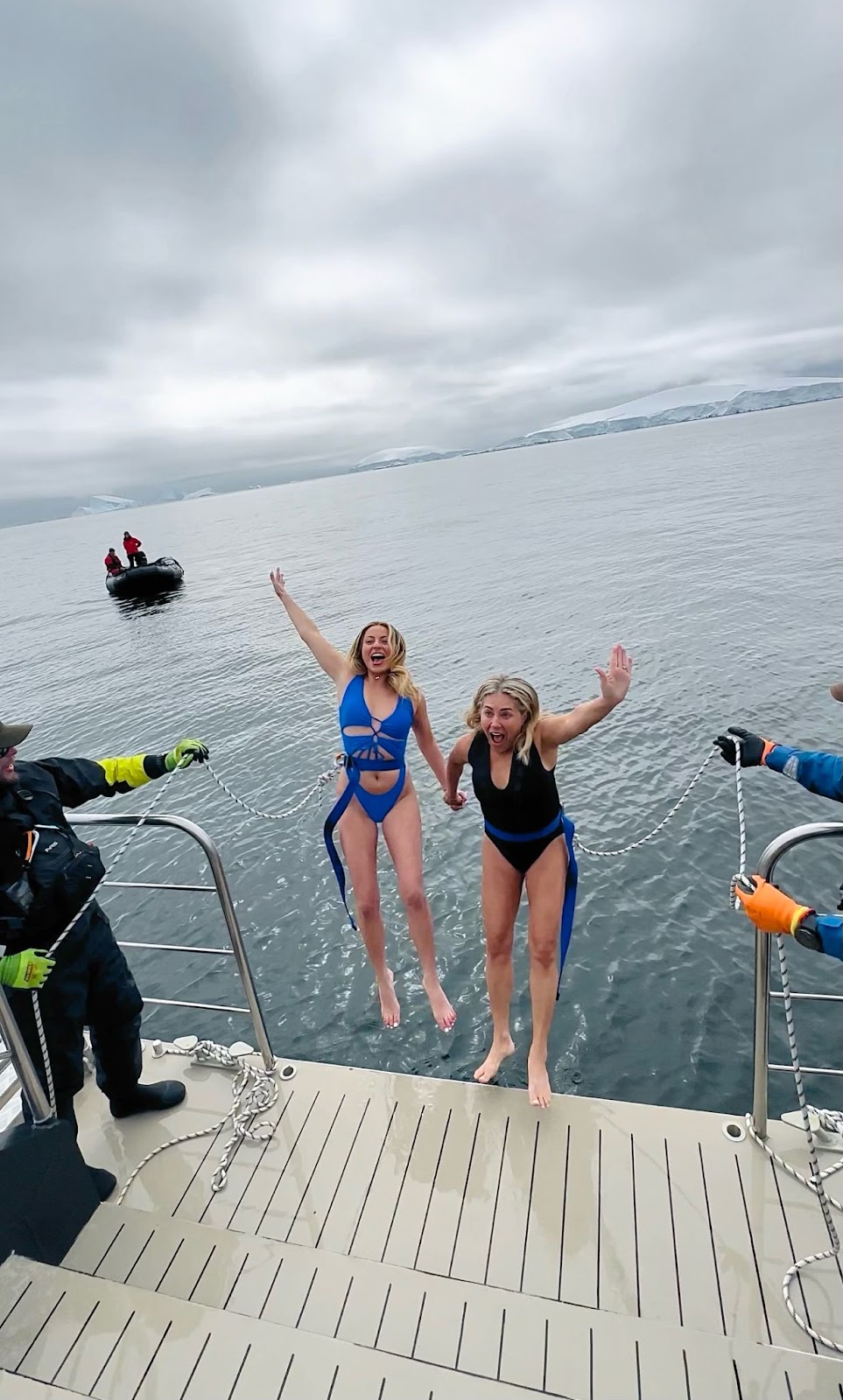 polar plunge jump in the antarctic ocean in antarctica